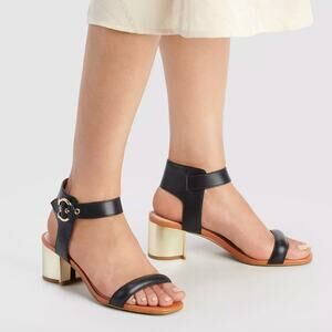 Coach Black Marci Sandal Leather Chunky Block Heels Open Toe C2971 Size 7B